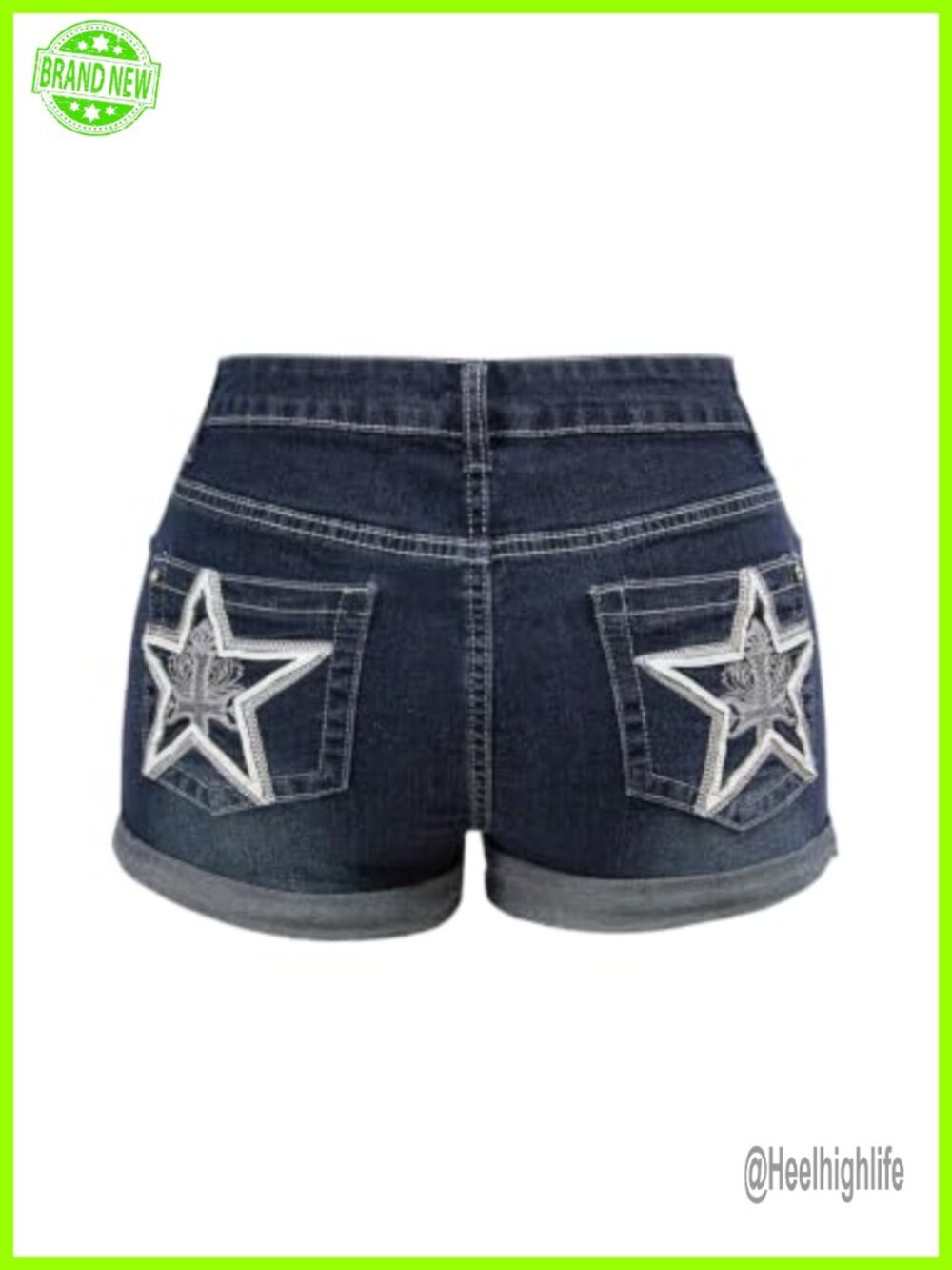 Y2K Low Rise Denim Jean Shorts Star Butterfly Embroidery Rhinestone Mini